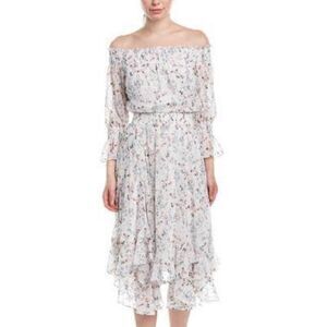 Tahari Arthur S. Levine Off Shoulder Floral Smock Asymmetrical Hem Dress Size 8
